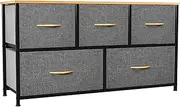 [YITAHOME] Chest of Drawers with 5 Wide Fabric Drawers, Storage Chest Industrial Style for Bedroom, Living Room, Children's Room, Hallway, Storage Cabinet (Dark Grey)