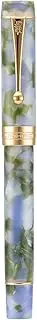 Lanxivi Jinhao Classic Fountain Pen Blue Green Celluloid, Fine Nib with Conveter and Pen Case Set
