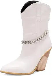 [Smilice] Women Wedge Heel Cowboy Short Boots Back Zip Ankle Boots with Chain