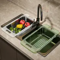 在飛比找樂天市場購物網優惠-家用廚房多功能洗菜籃 水果蔬菜濾水籃 塑料透明水槽伸縮瀝水籃
