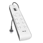 Belkin 8-outlet Surge Protector with 2.4 Amp USB Charging Port - White/Grey (BSV804au2M),Rated to withstand a power surge of 900 joules, $50,000 CEW
