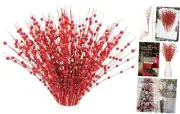 Artificial Glitter Berry Stems 24 Pcs Christmas Decorations Fake Berries Red