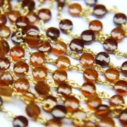 Rhodolite Garnet Coin Shape Cut Gold Filled Wire Wrapped Beaded Rosary Chain