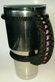 Paracord Handle for 40,30, 20oz Yeti, RTIC & Ozark Black with American thin line