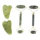 Natural Jade Massage Roller + Guasha Board SPA Scraper Stone Facial Massager _pw