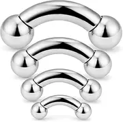 [Hoeudjo] PA Ring Internally Threaded Curved Barbells CR Bent Barbell 316L Surgical Steel Pierced Body Jewelry for Women Men 2G 4G 6G 8G 4 Pieces