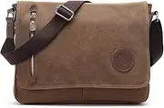 [HuaChen] Vintage Men's Canvas Messenger Bag Laptop Shoulder Satchel Crossbody Bag, Coffee, Medium