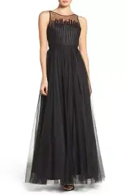 Aidan Mattox Black Illusion Sheer Neck Yoke Mesh Gown - NWT Size 6 $440