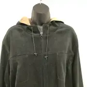 ORVIS Womens L Black Tan Reversible Jacket Hood Full Zip Pockets Microsuede NWT