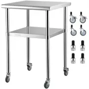 VEVOR Stainless Steel Prep Table, 61 x 61 x 91.4 cm, 600lbs Load Capacity Heavy Duty Metal Worktable with Adjustable Undershelf & Universal Wheels, Co