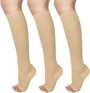 [Generic] 3 Pairs Open Toe Compression Socks for Men Women, Knee High Toeless Compression Socks