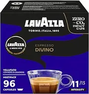Lavazza, A Modo Mio Espresso Divino, 96 Coffee Pods, with Aromatic Notes of Cocoa and Exotic Fruit, Arabica and Robusta, Intensity 11, Dark Roasting, Persistent Taste, 6 Packs of 16 Pods