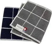 イマムラ(IMAMuRA) Imabari Towel, Half Handkerchief, Set of 2, Gray, Navy, Approx. 5.1 x 9.8 inches (13 x 25 cm), Graph Check, Made in Japan, Water Absorption