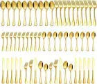 Gold Silverware Set for 12, 60 Pieces Stainless Steel Shiny Gold Flatware Set,