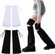 [XEPST] 2 Pairs Flared Leg Warmers Goth Leg Warmers Harajuku Japanese Long Boot Socks for Women Fashion Accessories, Black，white
