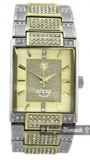 Mens Silver-Gold-CZ Clubbing Watch 2 Tone Dial 4 CZ Links up to 7.5" Wrist