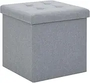 Generic Folding Storage Stool Light Grey Faux Linen