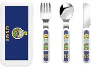 Kansas State Flag 3 Piece Set For Camping Stainless Steel Flatware, Spoon, Fork, Knife, Ideal For Outdoor