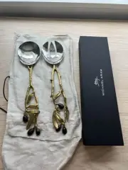 Michael Aram Olive Branch Gold Serving Spoon and Fork Set