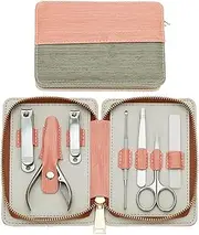 CVBFDB Professional Manicure Set Nail Clippers kit 7 PCS Stainless Steel Grooming Kit Nail Care Tools with Travel Case Kit(Pink)