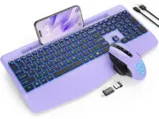 Wireless Keyboard and Mouse Backlits, Wrist Rest, Jiggler Mouse, Rechargeable...