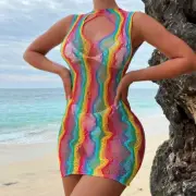 Sexy Colorful Lace Bodysuit For Women Sheer Tight Sleeveless Backless Rainbow