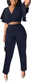 [Fooullaide] Women's Fashion Two Piece Outfit Sweatsuit Crop Top Butterfly Sleeve Matching Set Sexy Brunch Vacation 2pc Sets