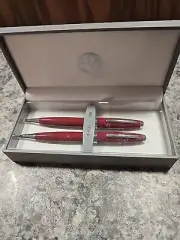 Bill Blass Ballpoint Pen & Mechanical Pencil Set in Case ~ Red/Chrome BB0121-3