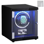 VEVOR Watch Winder, Single Watch Winder for Men's and Women's Automatic Watch, with Super Quiet Japanese Mabuchi Motor, Blue LED Light and Adapter, Hi