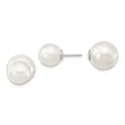 Sterling Silver Majestik Rhodium-Plated 10-11mm And 11-12mm White With Imitation Shell Pearl Front Back Post Earrings