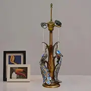 Table Lamp Base Replacement, Only for 16 Inches Tiffany Stained Glass Lampshade Pole Height 24 Inches Bronze Finished Peacock Resin Desk Lights Base with 2 Lights KeYJ
