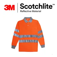 在飛比找樂天市場購物網優惠-灰領螢橘反光條長袖口袋polo衫 3M Scotchlite