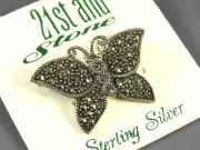 New VTG STERLING SILVER BROOCH PIN Marcasite Sparkle SMALL BUTTERFLY So Sweet!