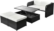 'vidaXL 4-Piece Black Poly Rattan Garden Lounge Set with Cushions - Modern Design Outdoor Patio Furniture, Multi-Functional and Comfortable Seating with Lift-Up Storage Coffee Table