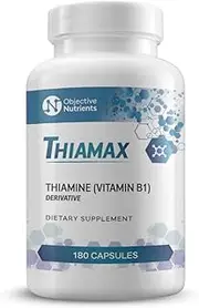 Objective Nutrients Thiamax Vitamin B1 (Thiamine TTFD) Capsules, No Fillers or Flow Agents, 100mg, 180 Count