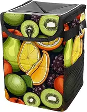 Car Trash Can with Lid and Storage Pockets Leak-Proof Organizer,Multipurpose Trash Bin for Car,Fruits Avocado Pear