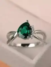2.19 Ct Pear Cut Natural Emerald Diamond Ring14K solid white gold