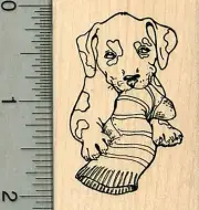 Labrador Retriever Rubber Stamp, Puppy Dog with Sock H35804 WM