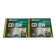 2x MEMOREX CD-RW 4X Multi Speed 700MB 80 Min Compact Discs Rewritable