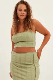 Green Midi Skirt Side Split Textured Jersey