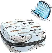 Period Bag,Sanitary Napkin Storage Bag,Vintage Ocean Fishes,Tampon Holder for Purse