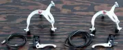 White Old School BMX Bike MX Brake Set Lever Cable Caliper VintageCruiserBicycle