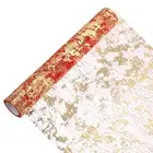 16 Feet Table Runner, Sequin Gold Foil Thin Mesh Metallic Table Runner, Red Gold