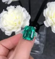 2.55 Ct Octagon Natural Emerald diamond Woman s Ring 14Ksolid white gold