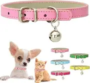 Pink XXS Cat Collar with Bell, Soft Pu Leather Puppy Collars Adjustable Buckle for XS Extra Small Medium Tiny Female Girl Pets Dogs Kitten Teacup Yorkie XX-Small