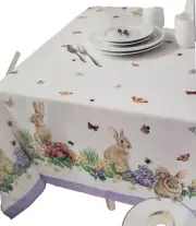 Fabric Spillproof Tablecloth 60"x104"Oblong, EASTER BUNNIES, SPRINGTIME MAGIC,BM