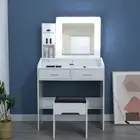 Diana Vanity Set with Shelves Cushioned Stool and Lighted Mirror- White Dreamo