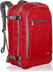 Amazon Basics Travel Backpack Carry On Flight Approved, Lightweight, Expandable, Dual Use as Backpack or Shoulder Bag, Red