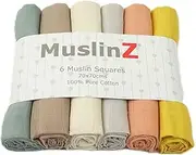 MuslinZ 6 pack Muslin Cloths for Baby, Large Muslin squares, Burp Cloths, Reusable Nappy, 70x70cm -100% Pure Cotton - Absorbent & Breathable - Multi Use Newborn Essential (Neutral)