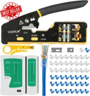 RJ45 Crimp Tool Kit Pass Through Crimper Cat5E Cat6 RJ11 RJ12 w/ Cable Tester